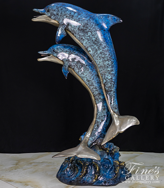 Bronze Fountains  - 62 Inch Bronze Dolphins Fountain - BF-760